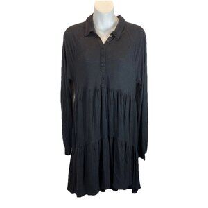 Free People Black‎ long sleeve Jersey dress tiered cut out Witchy Goth size M